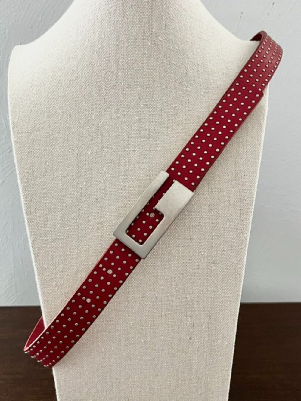 Guess Red Leather Studded Belt Silver Tone Buckle Size Small